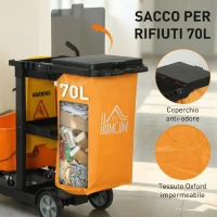 HOMCOM Carrello Pulizie: Ruote, 3 Ripiani, Sacco 70L, Secchio con Strizzatore.(m-5)