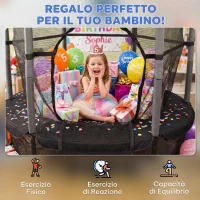 HOMCOM Trampolino Elastico per Bambini Ø1.6x1.9 m con Rete di Sicurezza e Pali Imbottiti, Età 3-10 Anni, Nero(m-9)