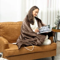 HOMCOM Manta Elétrica 180x130 cm Manta Térmica com Tecido Suave 10 Níveis de Temperatura e Temporizador Marrom(m-9)