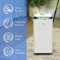 HOMCOM Dezumidificator Portabil de 10L cu 5 Moduri, 2 Viteze, Timer 24h și Roți, 25x25x50.5cm, Alb(m-8)