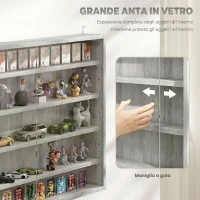 HOMCOM Vetrina per Collezionismo a 4 Ripiani Regolabili in Legno con Ante in Vetro, 80x9.5x60 cm, Grigio(m-5)