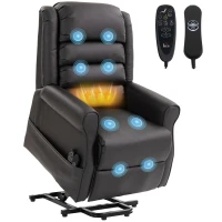 HOMCOM Elektrischer Aufstehsessel mit Vibrationsmassage und Wärmefunktion, Senioren-Sessel aus braunem PU-Leder(m-12)
