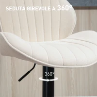 HOMCOM Set 2 Sgabelli da Bar a Conchiglia con Poggiapiedi, in Tessuto Effetto Ciniglia, 48x50x94-115 cm, Nero e Beige(m-6)
