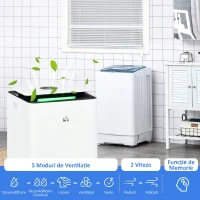 HOMCOM Dezumidificator Portabil de 10L cu 5 Moduri, 2 Viteze, Timer 24h și Roți, 25x25x50.5cm, Alb(m-5)