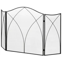 HOMCOM Salvachispas Plegable Pantalla Protectora de Chimenea 3 Paneles con Bisagras y Estructura de Metal Decorativa 108x24x76 cm Negro(m-12)