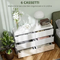 HOMCOM Cassettiera 6 Cassetti in Legno, Comò per Camera da Letto Moderno e Multiuso, 112x34x75 cm, Bianco(m-4)