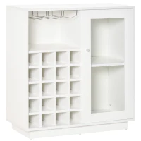 HOMCOM Aparador de Cocina con Botellero para 20 Botellas Armario Auxiliar con 1 Puerta de Cristal Estantes 80x36x85 cm Blanco(m-11)