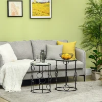 HOMCOM Nesting Round Coffee Table Set of 2 - Black(m-10)