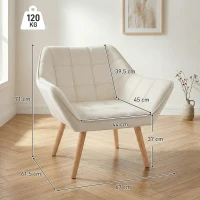 HOMCOM Fauteuil style scandinave dossier haut et accoudoirs, revêtement en polyester effet velours, 67 x 61,5 x 71 cm, crème(m-3)