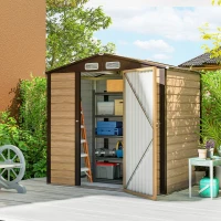 Outsunny 4 x 6ft Galvanised Steel Garden Shed, with Lock and Gloves - Oak(m-2)
