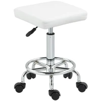 HOMCOM Taburete Giratorio Ajustable Con Asiento Acolchado Reposapiés y Ruedas para Salones y Talleres 34x34x50-66 cm Blanco(m-1)