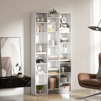 HOMCOM Bibliothèque, étagère à livres, étagère de rangement, 21 compartiments et 10 étagères réglables, 89,5x23,5x181cm, blanc(m-8)