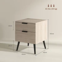 HOMCOM Set 2 Comodini Stile Nordico con Cassetto e Base Rialzata, in Legno, 40x40x50 cm, color Quercia(m-3)