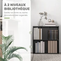 HOMCOM Bibliothèque étagère de rangement avec 2 compartiments et étagère réglable, 60 x 24 x 63 cm, noir(m-5)