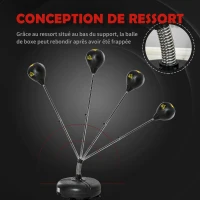HOMCOM Punching ball sur pied réglable hauteur 133 -151 cm, sac de frappe sur pied 2 gants base lesté 45 x 45 x 133-151 cm noir(m-6)