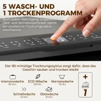HOMCOM Tischgeschirrspüler, mit integriertem 6-Liter-Wassertank, 5 Programmen, 4 Gedecke, LED-Display Schwarz(m-5)