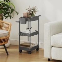 HOMCOM Carrito Auxiliar con Ruedas de 3 Niveles Carrito de Cocina con Cestas Extraíbles y Soporte para Toallas Gris(m-8)