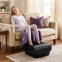 HOMCOM 2 in 1 Foot and Calf Massager with Heat, Air Compression, Timer, 3 Modes & Intensities, Purple and Black(m-14)