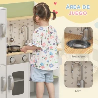 AIYAPLAY Cocinita de Juguete Infantil de Madera con Máquina de Hielo Fregadero Móvil y Utensilios de Cocina 84x34x89 cm Blanco(m-5)