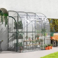 Outsunny Serre de jardin adossée, serre de balcon, bâche renforcée PVC, 2 portes enroulables, 214 x 118 x 212 cm, transparent(m-10)