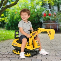 HOMCOM Sitzbagger Aufsitzbagger mit Schaufel Hupe, Kinderbagger mit Stauraum unter Sitz, Rutschauto Baggerfahrzeug zum Sitzen bis 30kg, Draufsitzen Sandbagger für Kinder 1,5-4 Jahre Gelb(m-2)