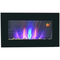 HOMCOM Cheminée électrique murale 1000/2000 W, cheminée décorative avec effet flamme 7 couleurs réglables, 72,5x11,5x40cm, noir(m-11)