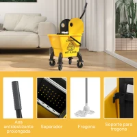 HOMCOM Cubo de Fregona con Ruedas y Escurridor Desmontable de Prensa Capacidad 26L Incluye Fregona y Asa Amarillo(m-7)