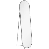 HOMCOM Specchio a Figura Intera da Terra con Supporto Pieghevole, Vetro e Metallo, 40x4x160 cm, Argento(m-1)