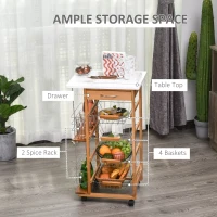 HOMCOM Rolling Kitchen Cart, Utility Storage Cart with 4 Basket Drawers & Side Racks, Wheels for Dining Room, Brown(m-5)