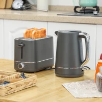 HOMCOM Kettle and Toaster Set, 1.7L 3000W Fast Boil Kettle & 2 Slice Toaster Kitchen Set with 6 Level Browning Controls, Defrost, Reheat, Grey(m-2)