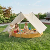 AIYAPLAY Sandkasten mit Dach 4 Sitzbänken Bodenplane für 8 Kinder von 3-8 Jahren für Outdoor Garten Holz 214,5 x 214,5 cm Gelb(m-2)