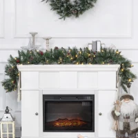 HOMCOM Guirlande de Noël artificielle lumineuse de 1,8 m avec pommes de pin, grappes de baies, 50 lumières LED et minuterie(m-2)