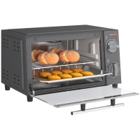 HOMCOM Mini Oven, 9L Countertop Electric Grill, Toaster Oven with Adjustable Temperature, Timer, Dishwasher Safe Baking Tray and Wire Rack, 750W, Grey(m-11)