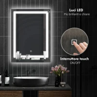 kleankin Specchio per Bagno a Luci LED a 3 Colori Regolabili con Mensola in Vetro, 50x12x70 cm, Argento(m-4)