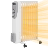 HOMCOM Radiador de Aceite Silencioso 2000W con Ruedas Temperatura Ajustable Protección contra Sobrecalentamiento Blanco(m-11)