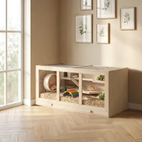 PawHut Cage à hamster cage gerbilles 2 niveaux toit ouvrable fenêtres cabane 2 échelle, 115 x 57 x 55 cm, effet bois naturel(m-10)