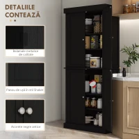 HOMCOM Dulap Înalt de Bucătărie cu 6 Rafturi Reglabile și 4 Uși din Lemn, 76x40.5x184 cm, Negru(m-7)