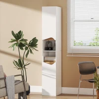 HOMCOM Meuble colonne salle de bain étroit, 2 portes, compartiments ouverts, étagères réglables, 30 x 34,6 x 180,5 cm, blanc(m-9)
