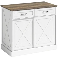 HOMCOM Îlot central cuisine, buffet cuisine, meuble de rangement avec 2 tiroirs 2 portes coulissantes, étagère réglable, blanc(m-1)