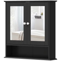 kleankin Armario de Baño con Espejo Armario de Pared con 2 Puertas Estante Abierto Estante Ajustable 56x13x58cm Negro(m-11)
