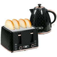 HOMCOM 1.7L 3000W Fast Boil Kettle & 4 Slice Toaster Set, Kettle and Toaster Set with 7 Browning Controls, Crumb Tray, Black(m-11)