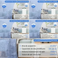 HOMCOM Dezumidificator Portabil de 10L cu 5 Moduri, 2 Viteze, Timer 24h și Roți, 25x25x50.5cm, Alb(m-4)
