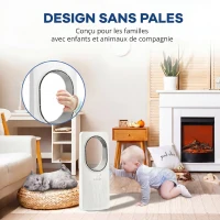 HOMCOM Ventilateur colonne ultra-silencieux 36 dB, ventilateur tour, oscillant à 45°, 3 vitesses, 3 modes, télécommande, blanc(m-6)