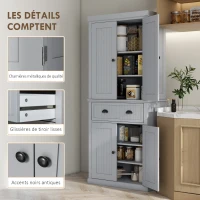 HOMCOM Armoire de cuisine buffet cuisine multi-rangements étagères réglables 4 portes grand tiroir 76,2 x 40,2 x 183 cm gris(m-7)
