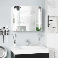 kleankin Armadietto Specchiera da Bagno con 3 Armadietti, 3 Ripiani e Luce LED, 90x15x65 cm, Bianco(m-9)