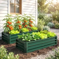 Outsunny Lot de 2 Carrés Potagers de Jardin Rectangulaires, Tôle d'Acier Ondulée, 120 x 60 x 30,5 cm, Vert Foncé(m-7)