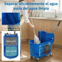 HOMCOM Cubo de Fregar con Escurridor Panel Separador y Ruedas Capacidad 20L para Limpieza Doméstica 45x26,5x70 cm Azul(m-5)