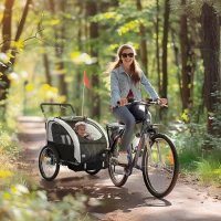 HOMCOM 2 Seat Bike Trailer with 5 Point Harness, Baby Bike Stroller with Safety Flag, Reflectors, for 18+ Months, Black(m-2)
