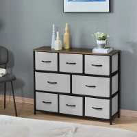 HOMCOM Commode Chiffonnier Meuble de Rangement 8 tiroirs Pliables en Tissu 100 x 30 x 78,5 cm Gris(m-10)