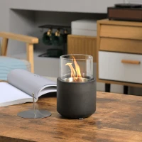 HOMCOM Chimenea Bioetanol Sobremesa Capacidad de 0,4L Combustión de 2,5h para Interior y Exterior 12x12x19cm Gris Oscuro(m-10)